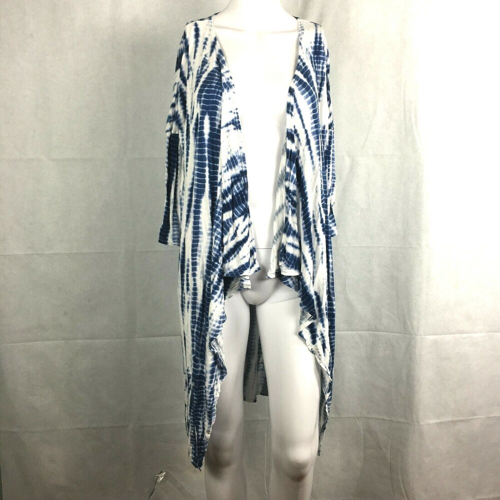 H&M Divided Kimono Women Sz XS Blue White Tie Dye Lightweight Open Front Sweater